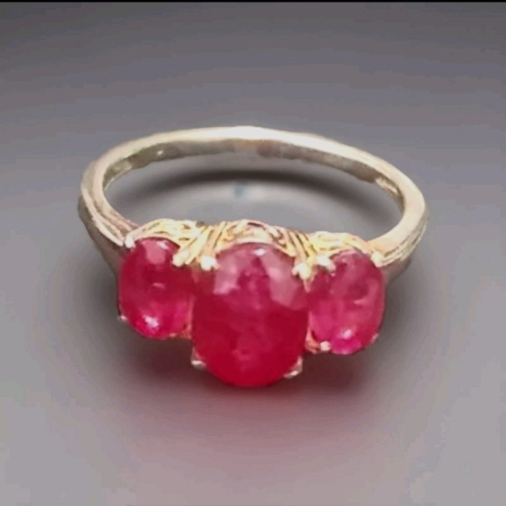 African Ruby Trilogy Ring Vermeil Yellow Gold Over Sterling Silver 3.35ct